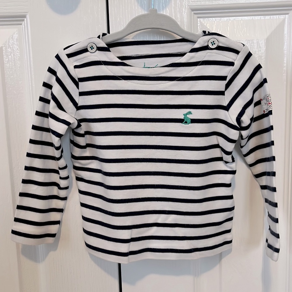 Joules Navy and White Stripe Long Sleeved Shirt